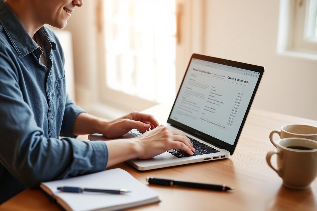 Person filling out a grant application on a laptop