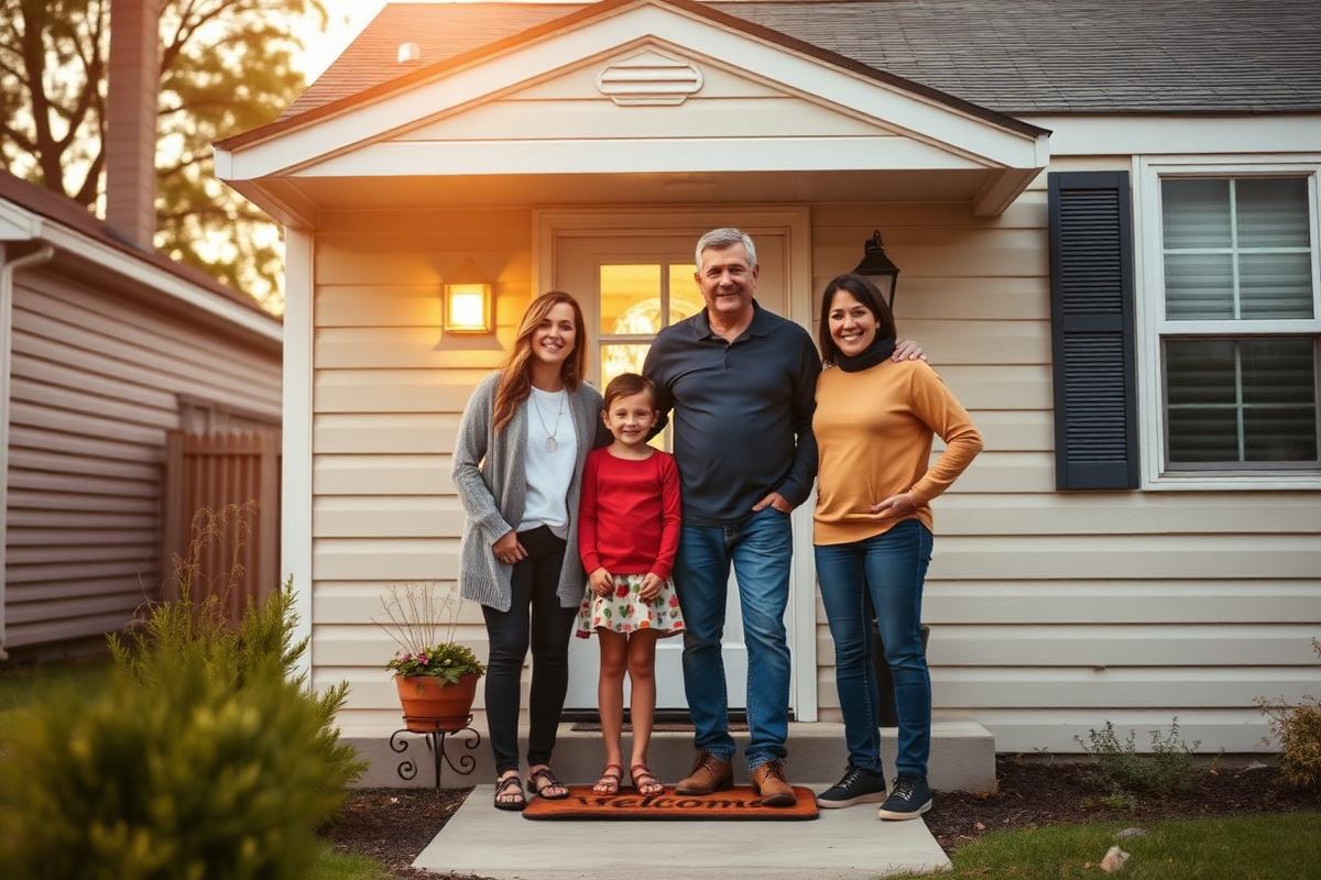 Family standing in front of their home
