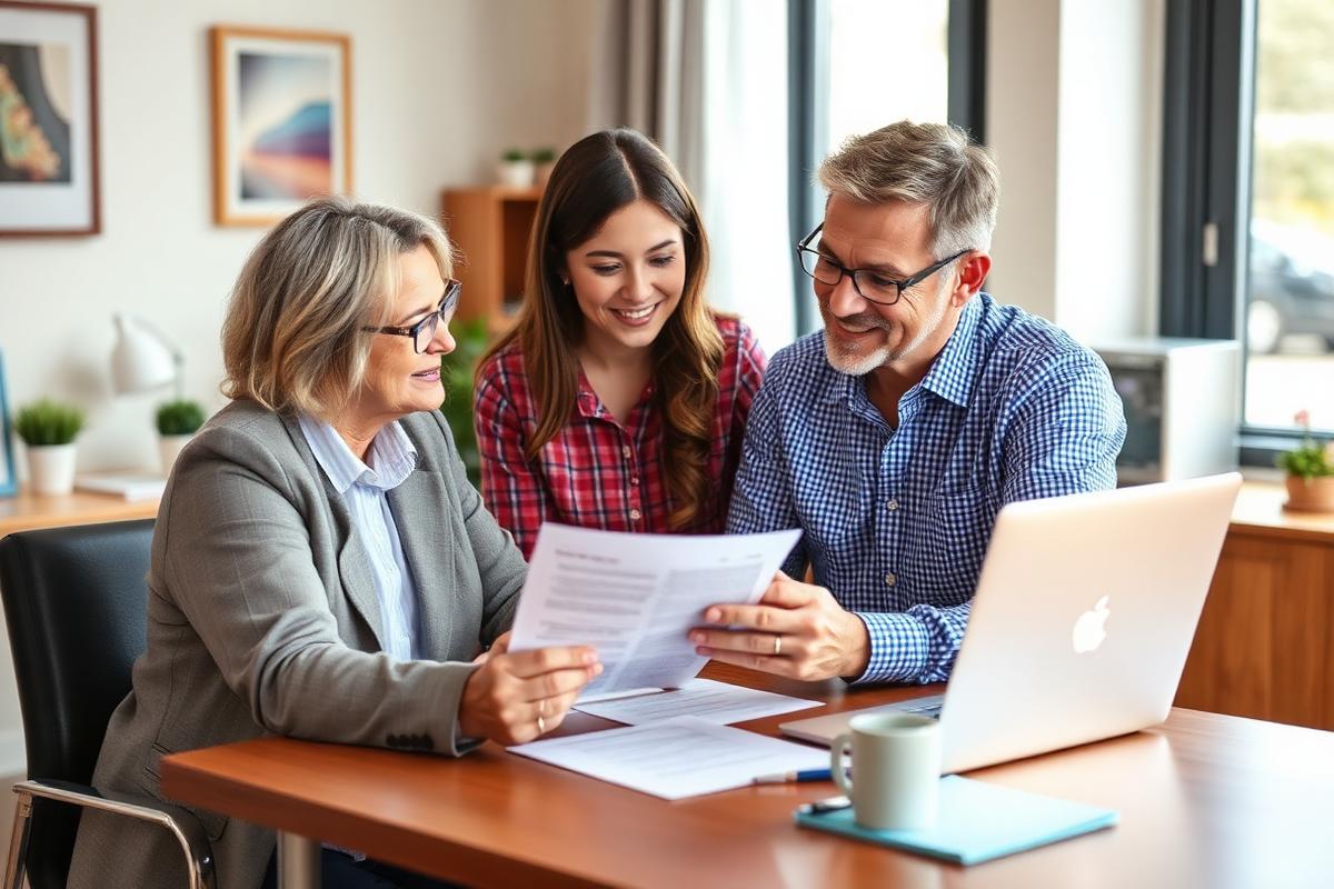 Agent helping a family review an insurance policy
